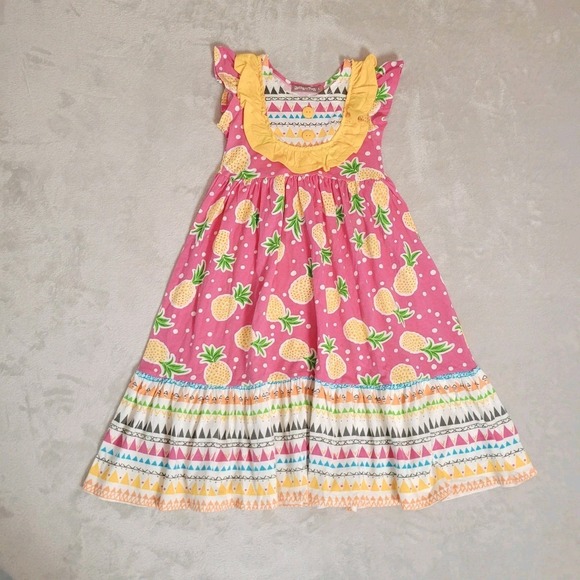 Jelly The Pug Other - Jelly The Pug Girls Size 4 Maxi Dress Pineapple Print Collection Pink Colorful